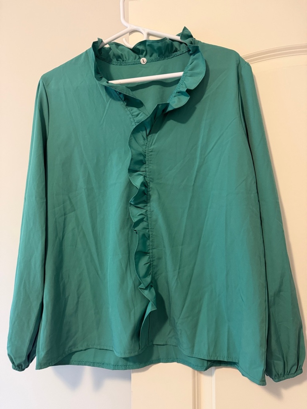 Ruffled Green Long-Sleeve Women's Blouse